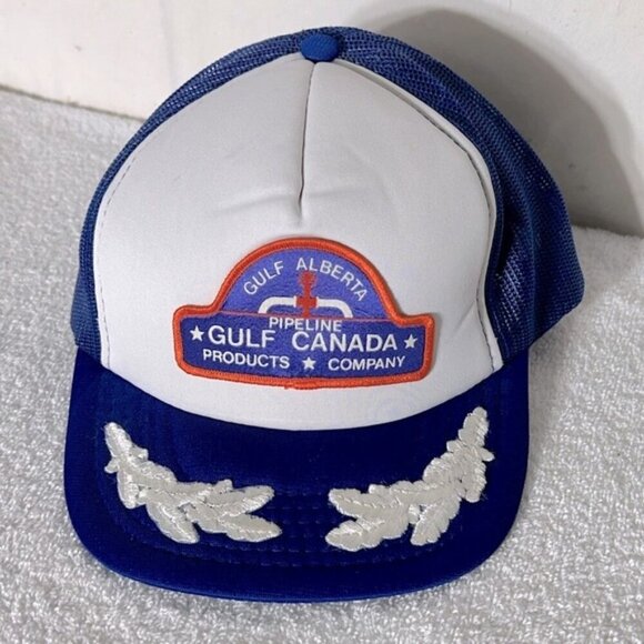Vintage Gulf Alberta Canada Pipeline Mesh Back Snap Back Trucker Hat - Picture 12 of 12